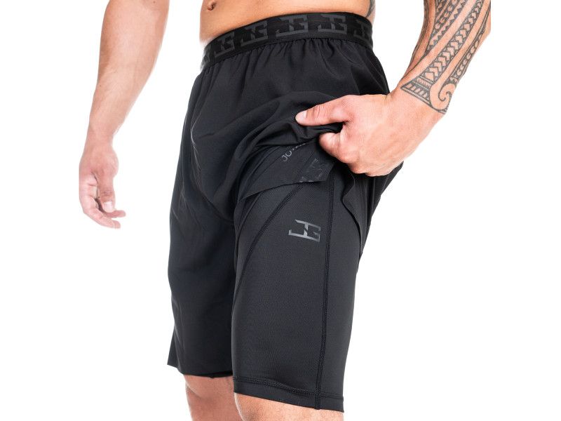 2-1 short with short legging- Black/Black